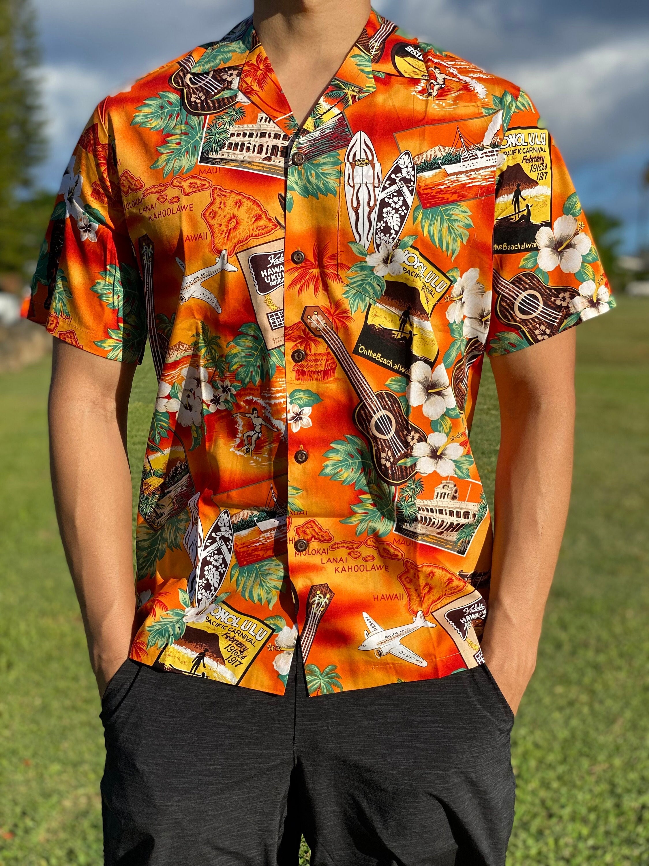 100% Cotton Kona Music Hawaiian Aloha Shirt Made in Hawaii 