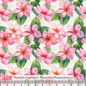 24/SPRING NinthIsle Inspiration Exclusive Floral Art 100 % Cotton Fabric - Watercolors Plumeria Series - Sold by the Yard DIY Bulk Gifts