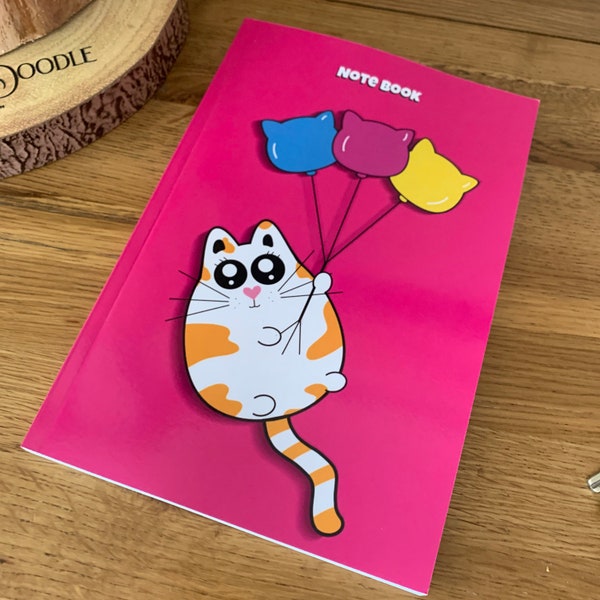 Super cute pink cat notebook with crisp white line pages A5 cat stationary and school supply’s for cat lovers