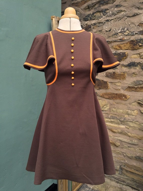 1960s vintage orange and brown mini dress