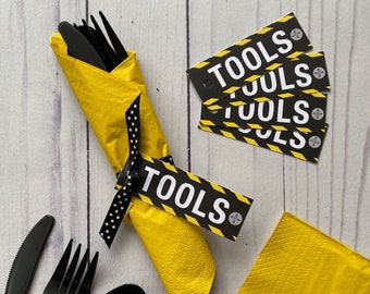 Construction party Utensil TOOLS tags, Construction Party theme, Under Construction decor and party item: SET OF 24
