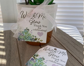 Succulent Bridal or Baby Shower Favor Tags, Elegant Greenery and soft Pastels CUSTOMIZABLE- SET of 24