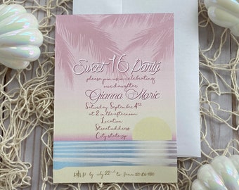 Invitation à la fête d’anniversaire sur la plage, anniversaire sur le thème de l’océan de plage: sweet sixteen, douche nuptiale, baby shower ou mariage à la plage