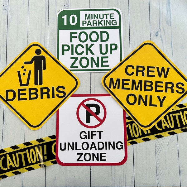 Construction Party Signs Set2: Food Pickup, Debris, Crew Only, Gift Unloading, Porta Potty, Speed Limit, Hard Hat, DANGER high sugar