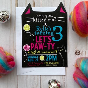 Cute Cat Birthday Party Invitation, Are you Kitten Me, Let's Pawty, Kitten Birthday Party, Cat Party, Birthday Invitations- simple cat shape