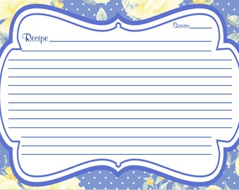 Recipe Cards- Floral Design Customize the colors