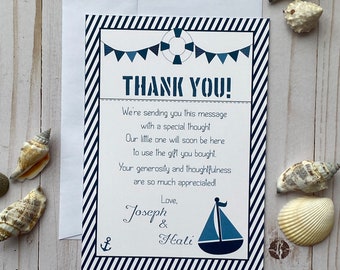 Nautical Thank You Card with Envelopes, Ahoy its a Boy, Sailboat thank you