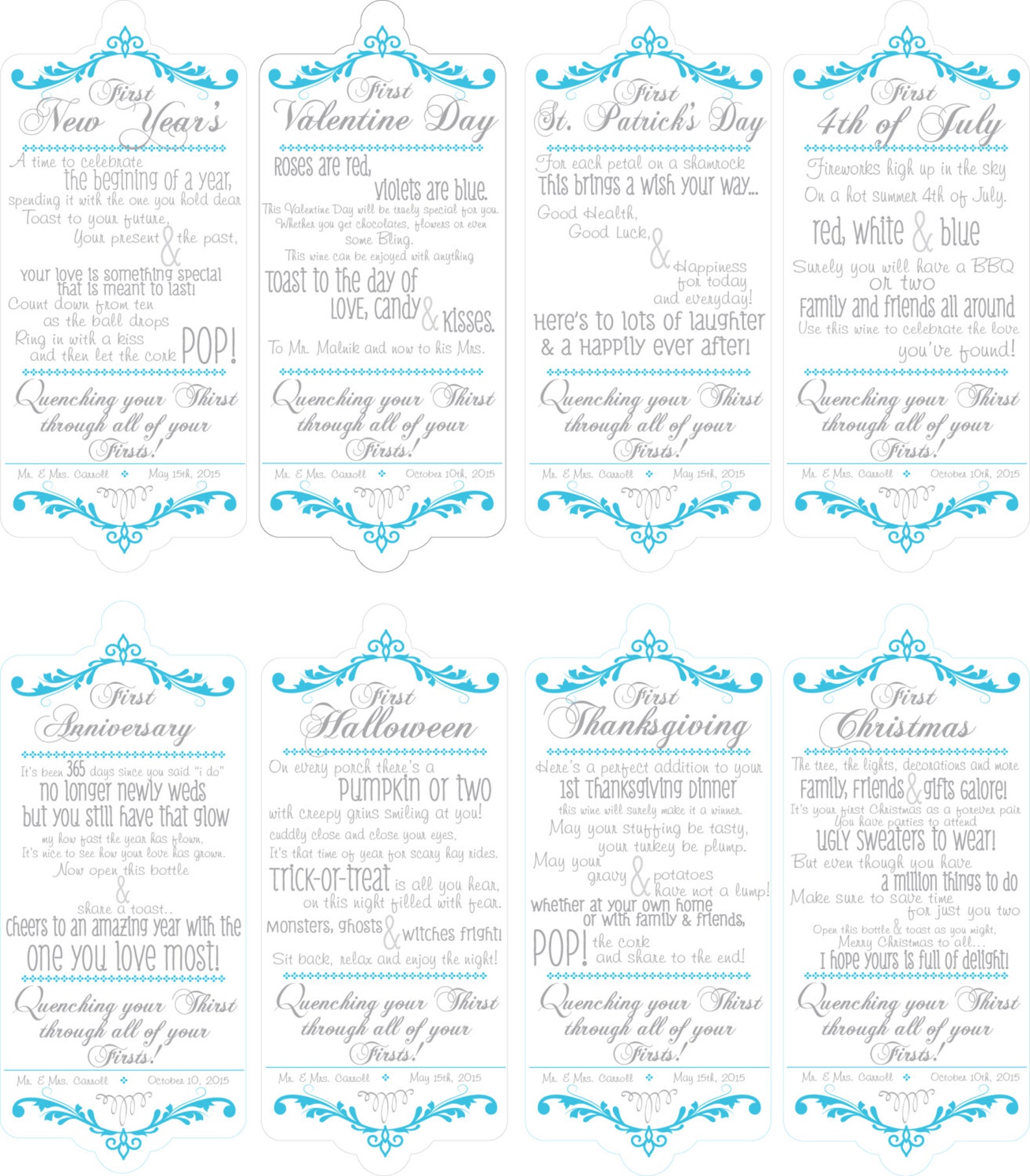 Bridal Shower Wine Poems for Wine Basket 8 HOLIDAY THEMED Etsy