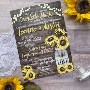 Rustic Baby Shower Invitation, Sunflower Baby Shower Invite, Country Baby Shower Invite, Sunflowers and Love