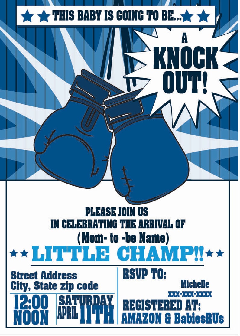 Boxing Party Invitations for any event Boxing Birthday Party, Boxing baby shower,Gender Reveal Colors & text customizable image 3
