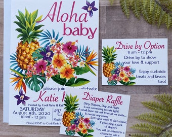 Aloha Baby Tropical Baby Shower Invitation, douche de bébé thème d’ananas