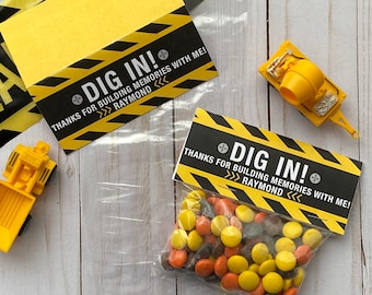 Construction Party Favor Bags & Toppers ONLY, DIY Construction Party favors, Dig In -Set of 12