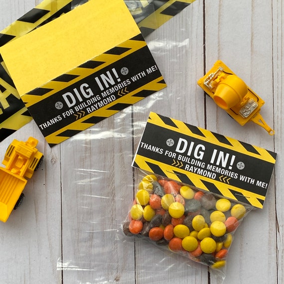 Construction Party Favor Bags & Toppers, DIY Construction Party Favors  Packaging ONLY, Thanks for Building Memories With Me SET of 12 