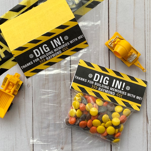 Construction Party Favor Bags & Toppers ONLY, DIY Construction Party favors, Dig In -Set of 12