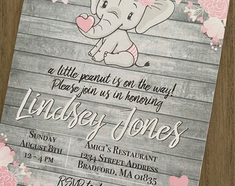 Inbjudan till babyshower med elefanttema, liten jordnöt