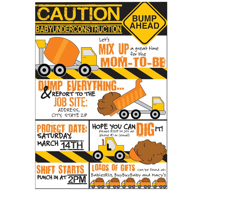 Baby Shower Construction Theme Invite Caution Under P Ahead