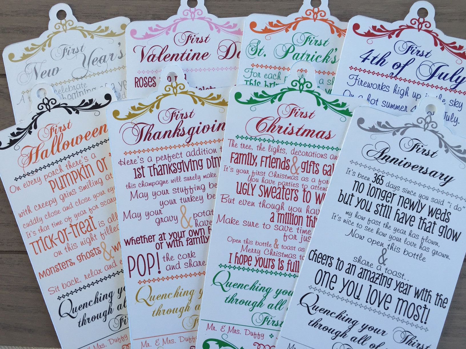 Bridal Shower Wine Poems for Wine Basket- 8 HOLIDAY THEMED tags- First xmas...