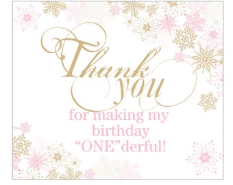 Winter Onederland Pink & GOLD Thank you Tag perfect for favors (2 in x 1.75 in) INSTANT DOWNLOAD