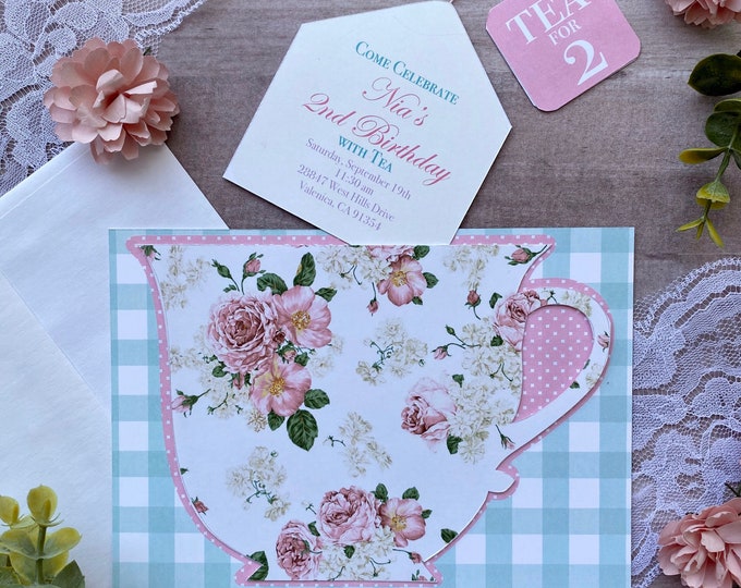 Featured listing image: Tea Party Invitation, Tea Bag invite, Removable Tea Bag Customizable to all events: TEA FOR 2, Bridal Tea, Baby Shower, Birthday, Ladies Tea