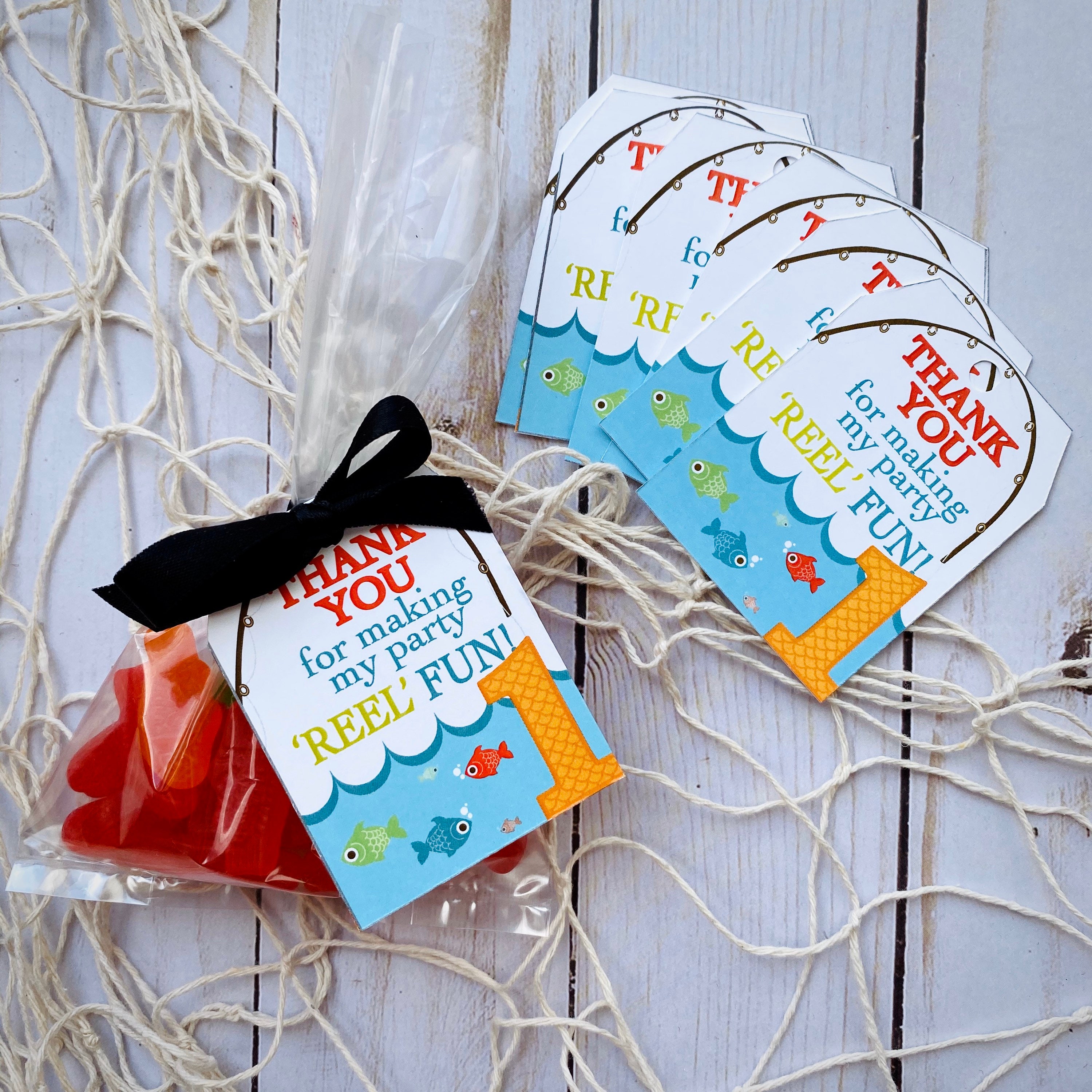 Instant Download- Fishing themed Favor tags- Thank you for making my  birthday 'REEL' fun! Party Favor tags for an o-FISH-ally ONE birthday