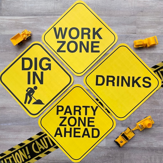 Party Zone Dig in Construction Party Sign Set: Dump Gifts Here Fun ahead /& 2 yr old ahead