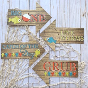 O-fish-ally One, Reeling in the Big One Fishing Birthday Party Signs and Decor- WOOD Backgrund - DIGITAL FILE