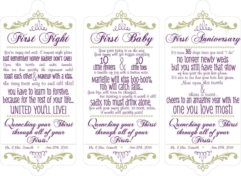Year of Firsts Wine Tag Set for Bridal Shower Wine Basket | Etsy