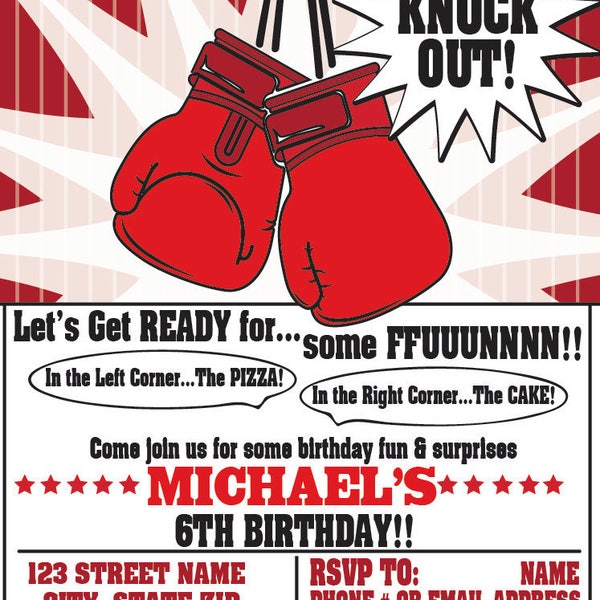 Boxing, Knock Out Theme Birthday, Baby Shower or Gender Reveal invitation- CUSTOMIZED DIGITAL FILE