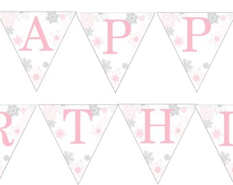 Banner de feliz cumpleaños de copo de nieve