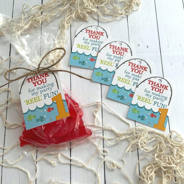 Étiquettes de cotillons sur le thème de la pêche - L'âge peut être modifié - LOT de 10 - Fond blanc