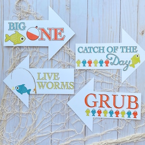 O-fish-ally ONE, Reeling in the Big one, Fishing Birthday Party Signs and Decor WHITE background PRINTED for you
