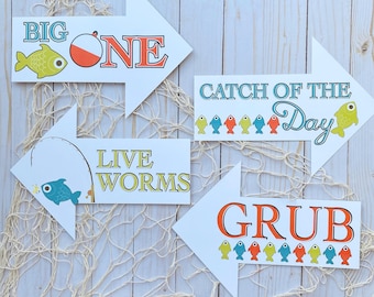 O-fish-ally ONE, Reeling in the Big one, Fishing Birthday Party Signs and Decor WHITE background PRINTED for you