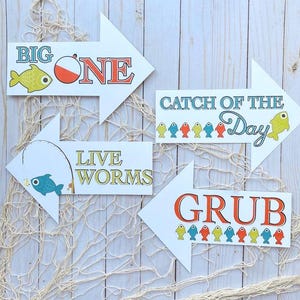 O-fish-ally One, Reeling in the Big One Fishing Birthday Party Signs and Decor- WHITE Backgrund - DIGITAL FILE