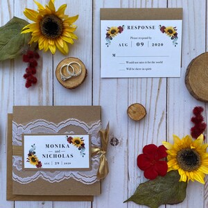 Rustic Sunflower & Lace Wedding Invitations image 6