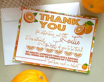 Little Cuties Clementine Thank You Greeting Cards / 24 Baby Shower Note Cards With White Envelopes / 6 Adorable Fruit Thanks Designs / Made In USA