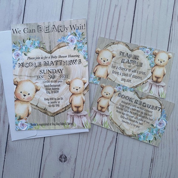 Bear Baby Shower Invite, We can Bearly wait Baby Shower Invite with insert options