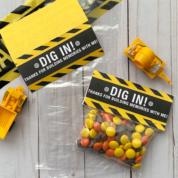 INSTANT DOWNLOAD: Construction Birthday Party Favor Favor Bag Toppers, Dig in Party favor, Favor tags, Construction Party