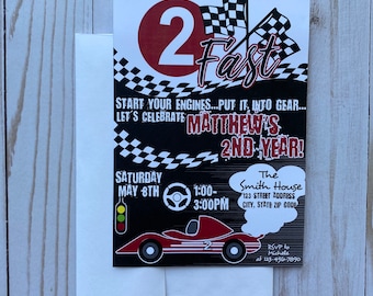 DEUX invitations rapides de fête d’anniversaire de racecar, 2ème anniversaire, partie d’anniversaire d’enfants invitent, anniversaire de thème de course