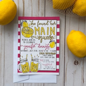 She Found Her Main Squeeze Lemon Bridal Shower Invitations, Lemonade, Bridal Shower, Drive by Shower, Lemonadestand Pink