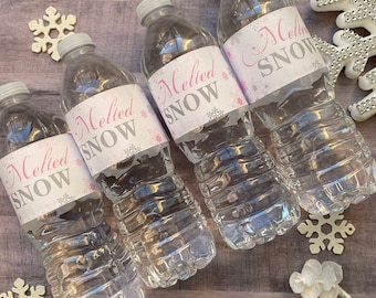 Melted Snow Winter ONEderland themed water bottle labels SET of 12