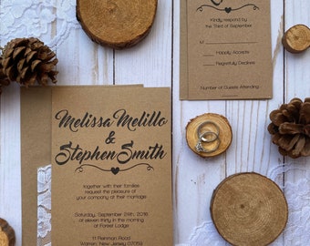 Rustic Lace Brown Wedding Invitations