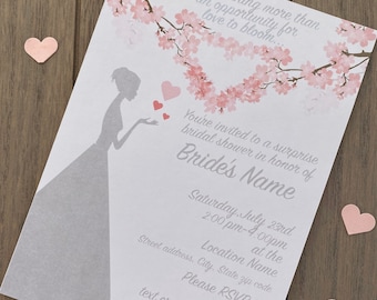 Love Blooms, Floral Heart Bridal Shower Invite, Cherry Blossom Bridal Shower: Printed or Digital version