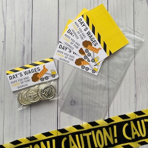 Days Wages Favor Headercards for Construction Party Favor, Daily Wage, Party Favor Set of 12 Headers & Bags ONLY