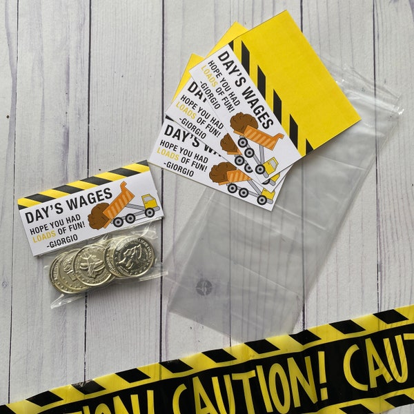 Days Wages Favor Headercards for Construction Party Favor, Daily Wage, Party Favor Set of 12 Headers & Bags ONLY