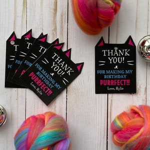 DIGITAL FILE Cute Black Cat Shaped Birthday Party Thank You Favor Tags, Print your own