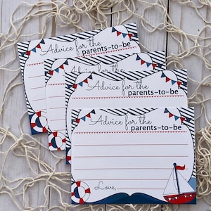 Tarjetas de consejos para los futuros padres para baby shower NÁUTICO, baby shower de velero, SET de 24