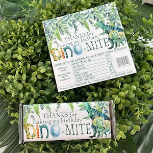Dinosaur Party Chocolate bar wrapper, 3Rex party favor, chocolate bar favors: GEDRUKTE ETIKETTEN set van 10