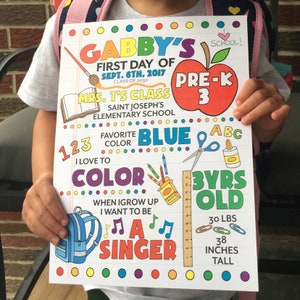 Printable 1st Day of School Sign, First Day of School Sign - Kindergarten Prek Preschool sign