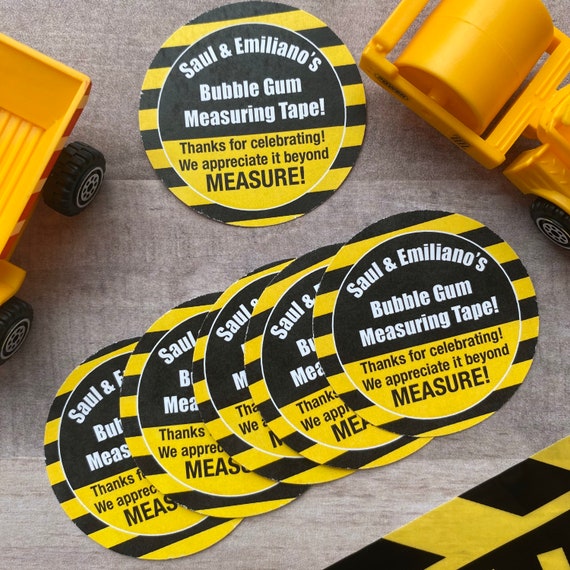 Tape measure (bubble gum) Construction theme favors stickers SET of 12