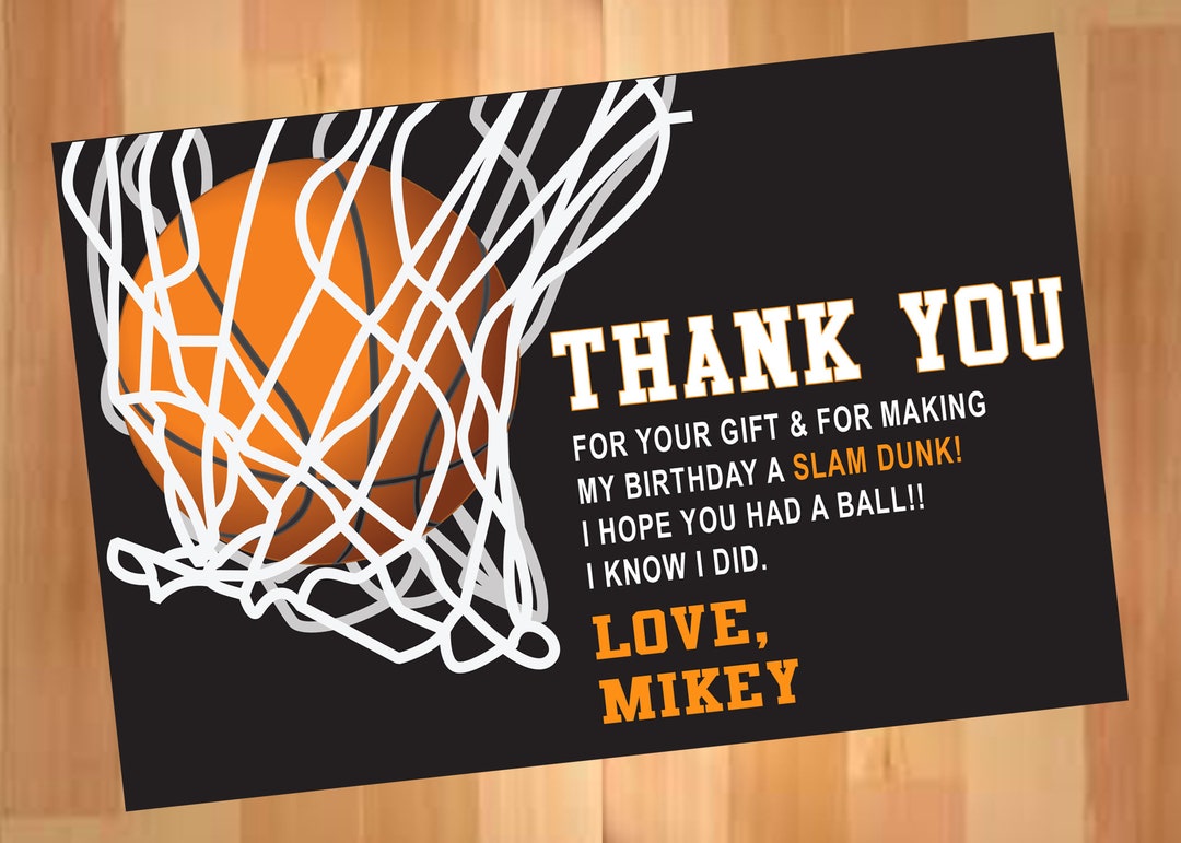 Basketball Birthday Thank You Card, Slam Dunk Thank You Card ...
